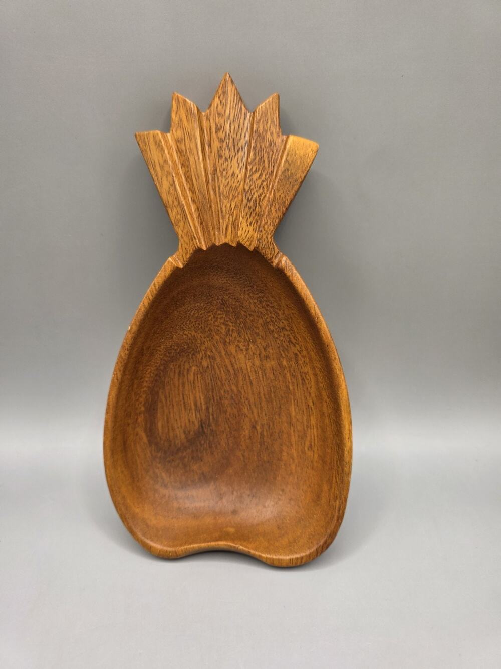 Vintage Hand Carved Monkey Pod Wood Pineapple Trinket Dish Bowl 9" Hawaiian Tiki
